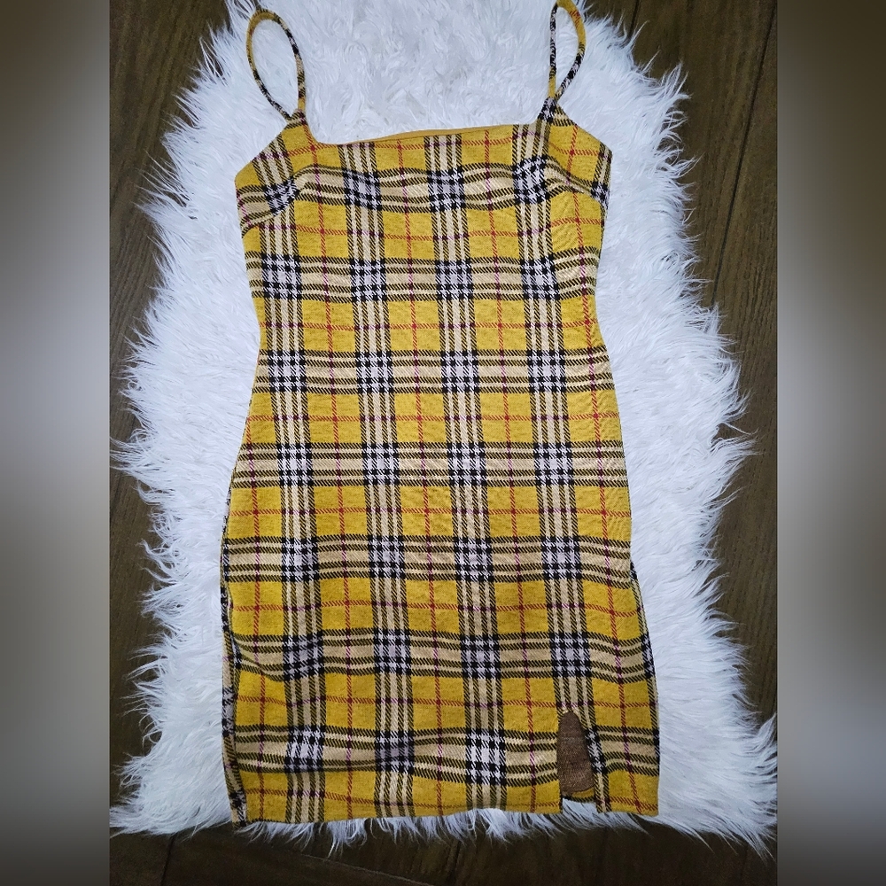 H&M Yellow and Red Plaid Dress